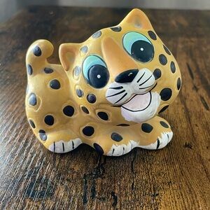 Bradley 1971 Rare Vintage Cat Cheetah Big Eyed Ceramic Figurine Japan